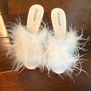 Jeffrey Campbell white feather heels with acrylic heel Size 9.5